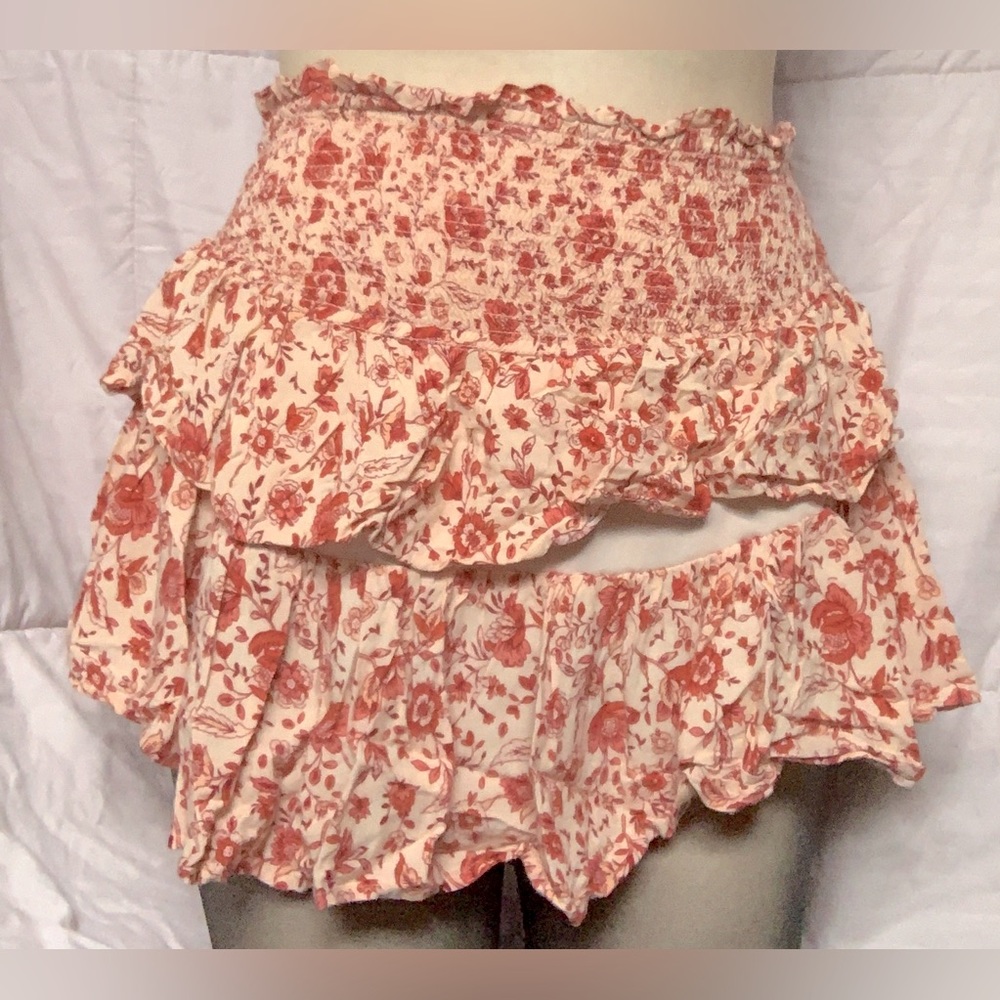 Floral Ruffled Mini Skirt in Red